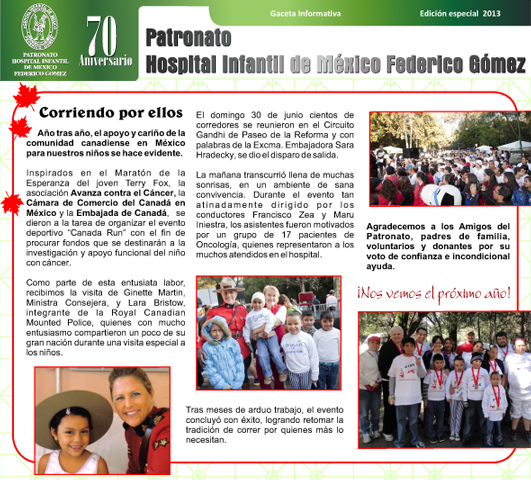 CanadaRunMexico's tweet photo. #CanadaRunMexico GRACIAS HFederico Gómez: Gaceta 70aniv! Compartida c/alegría++... ¡PORQUE TODOS SOMOS GANADORES!... http://t.co/QFQRoS8KjX