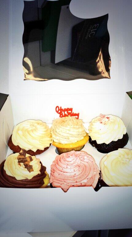 jayejo's tweet photo. Thank you @KContini77 and @ykpark1  for the lovely birthday cupcakes from @prairiegirlbake #yum http://t.co/GS8uavMht8