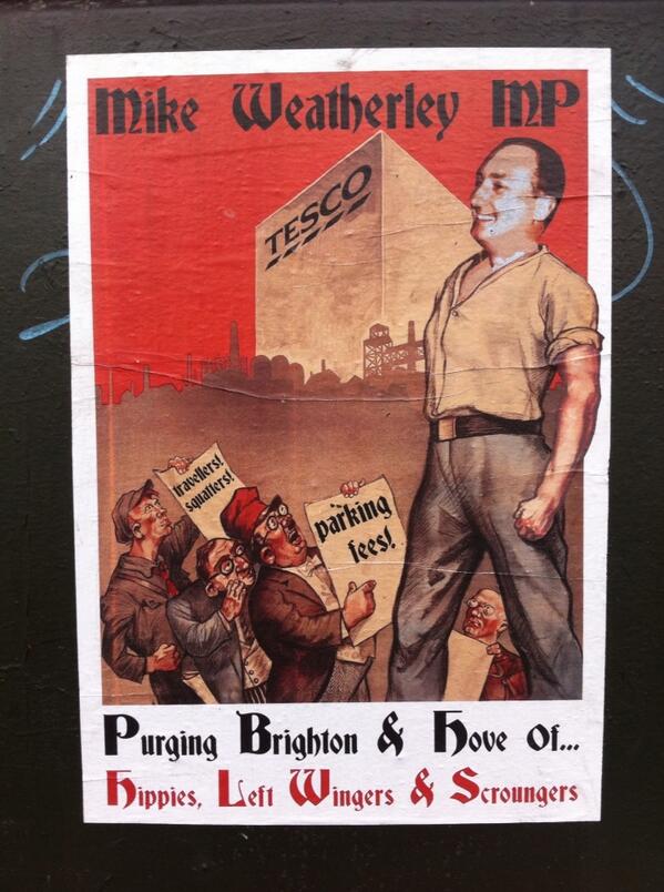OCCUPYLOCALGOVT's tweet photo. Poster tribute to Hove's charming Thatcherite Tory MP @mike_weatherley #MikeWeatherleyIsaCoward http://t.co/WL49t7N2sd #RentierPinUpBoy