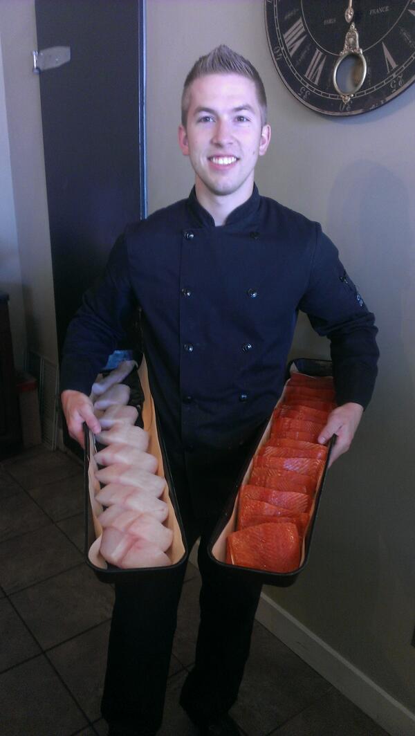 TheTownButcher's tweet photo. Taylor just cut some fresh halibut and sockeye that just arrived! http://t.co/WhrS3oCNwI