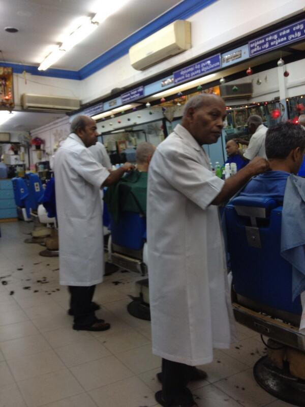ColinHMorgan's tweet photo. Weekly shave at a local old fashioned Indian barbers in Little India. Convinced at least one is Eddie Murphy http://t.co/kMMmw7DDKh