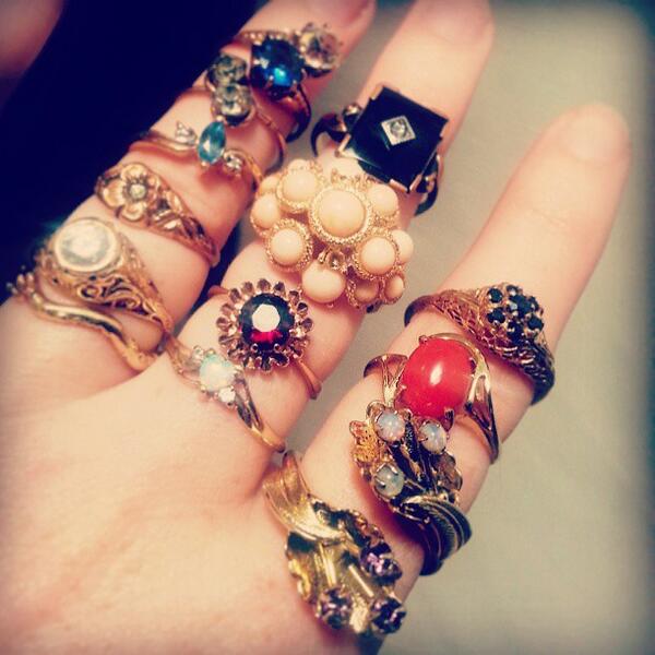How I try on rings at <a href="/VintageSanditon/">Vintage Sanditon</a>. I WANT THEM ALL &amp; if it were socially acceptable I would wear them like this.