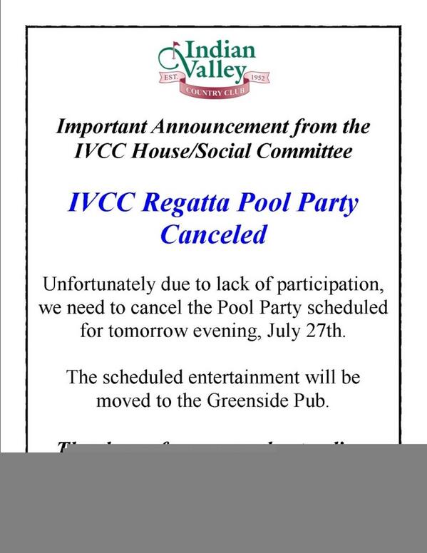 IVCCGolf's tweet photo. Please note:  The Adult Pool Party at IVCC this Saturday night has been cancelled. http://t.co/8aPqnNpnO7