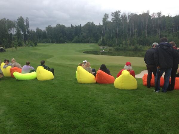 DPWorldTour's tweet photo. The future of 18th green spectator seating has arrived at the #M2MRussianOpen! #beanbagsarebrilliant http://t.co/UpUbhnB2QG