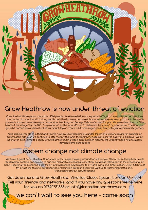 transheathrow's tweet photo. RT? #GrowHeathrow, my home, is now under threat of #eviction. This is an #occupy callout! http://t.co/WasJIyrzmb http://t.co/6zYibOOZwf