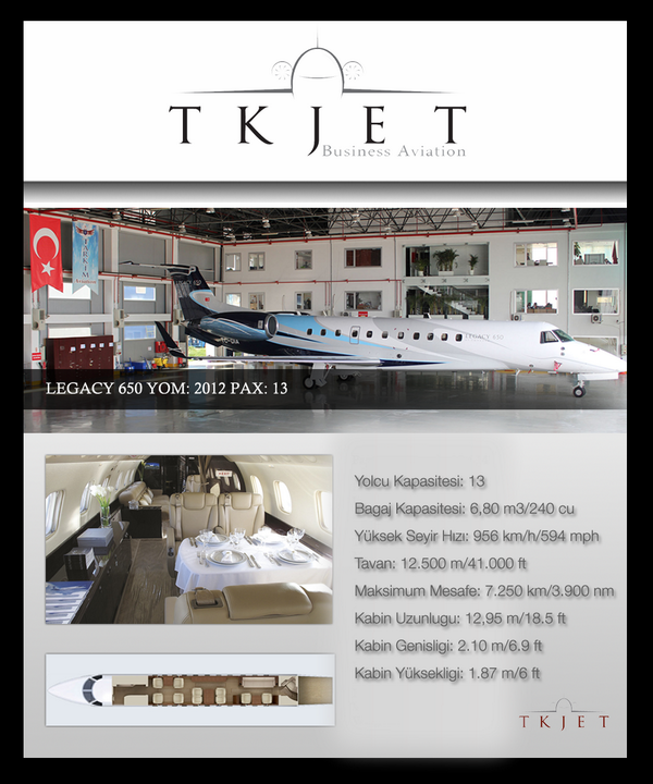 TKJetVIP's tweet image. 13 yolcu kapasiteli uzun menzil Legacy 650 BODRUM'dan yurtiçi/yurtdışı her yöne uçuş talepleriniz için hazırdır.