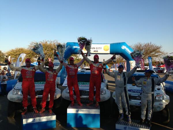 Good day for Toyota .sun city race 1 Taylor 2.vos/Howie 3. Visser.A fast enjoyable race .Toyota  fast and reliable