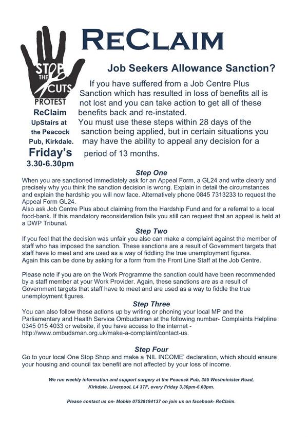 LittleKlondyke's tweet image. See our latest leaflet @ReClaimOurUK re JSA sanctions- appeal &amp;amp; apply, complain! @StandUpInBootle @MABTF @SpeyeJoe