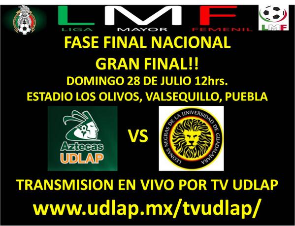 LIGAMAYORFEMENI's tweet photo. @ESPNRF GRAN FINAL PRIMERA DIVISION NACIONAL FEMENIL!!! PORQUE EN MÉXICO SI HAY LIGA FEMENIL!!! http://t.co/N3DGdPwpvi