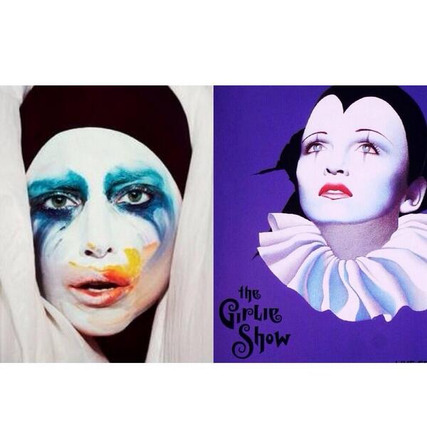 PerezHilton's tweet photo. Some would say @LadyGaGa's new single cover (on the left) is reductive. I think it's an homage! #Madonna inspires! http://t.co/dLMU1V90XU