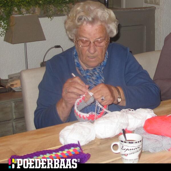 poederbaas's tweet photo. "Guys, can I have another cup of coffee?" Asks one of the grannies while making a headband. "Ok, one more then :-)." http://t.co/of6Fag0qXQ