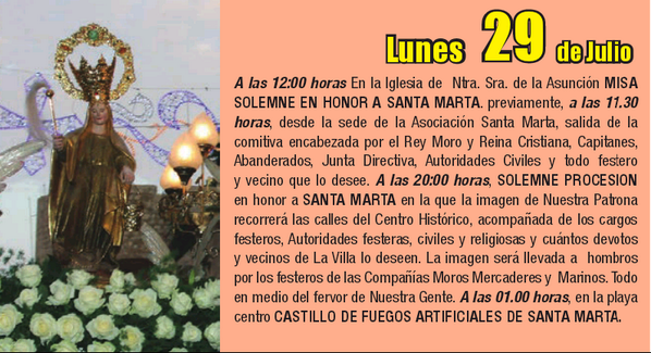 #LaVilaEnFestes esta vesprada a les 20:00 processó en honor a la nostra patrona Santa Marta