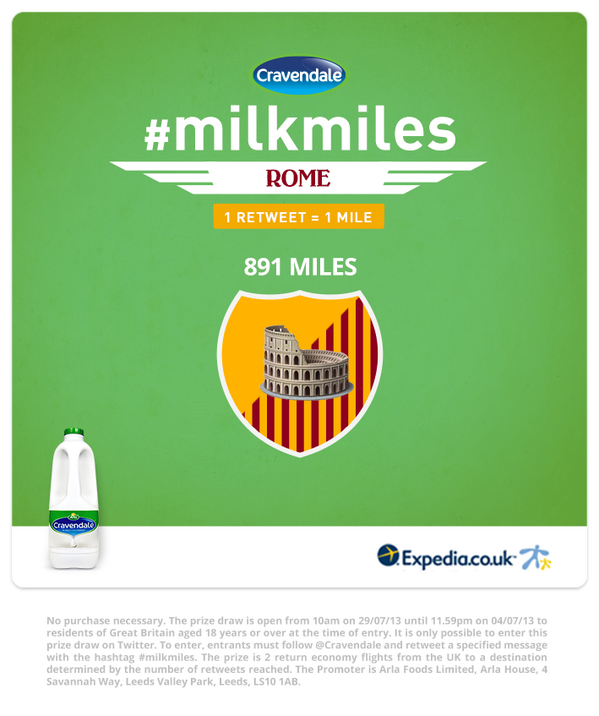 ArlaDairyUK's tweet photo. RT for the chance to win a flight to Rome, courtesy of @Cravendale &amp; @ExpediaUK http://t.co/onH8QDgHqh #milkmiles http://t.co/4BQebv7kty