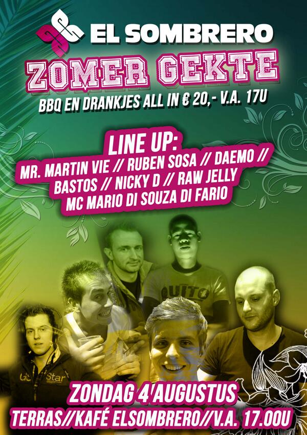 Zondag 'host' ik <a href="/ClubElSombrero/">Club El Sombrero</a> 's zomer gekte! Een knotsgekke avond met veel drank en bbq. #bethere :)