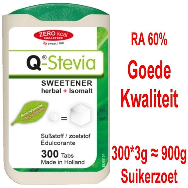 Q-Stevia 300 tabs 5,70 € made in@Nederland_Volgt is gunstig en navulbaar met 1000tabs voor 12,50€ = 18,20€ 1300 tabs