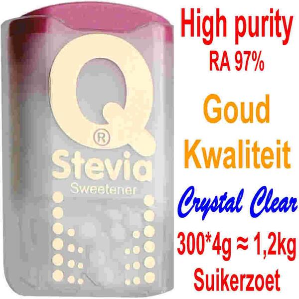 Q-Stevia in Crystal dispenser met goud en tulpen of windmolen bedrukking past goed op ieder tafel 12,25 € <a href="/HRMnieuws/">HRM Nieuws Nederland</a>