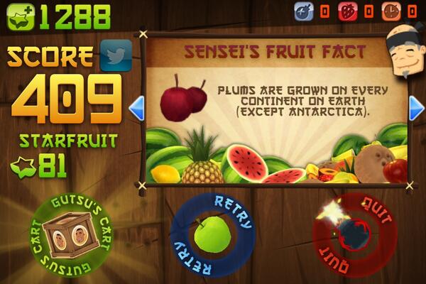 roontoon's tweet photo. I just sliced 409 fruit in Classic Mode on Fruit Ninja for iPhone! http://t.co/RWtrc9OlLL http://t.co/ghxLPadyLh