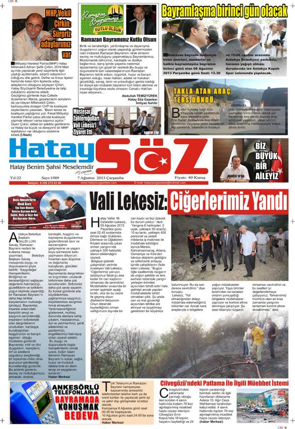 hataysoz's tweet photo. 07 AĞUSTOS 2013- ÇARŞAMBA http://t.co/tpnZkbcTic