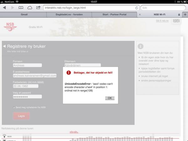 combatt's tweet photo. @nsb att skapa en ny brukare för att kunna surfa på era tåg är en mardröm. http://t.co/UJUPRr5MXQ