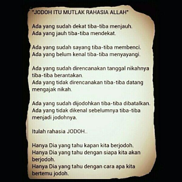 elistresia's tweet photo. Jodoh itu mutlak rahasia Allah :) http://t.co/YIhZIbUmjk