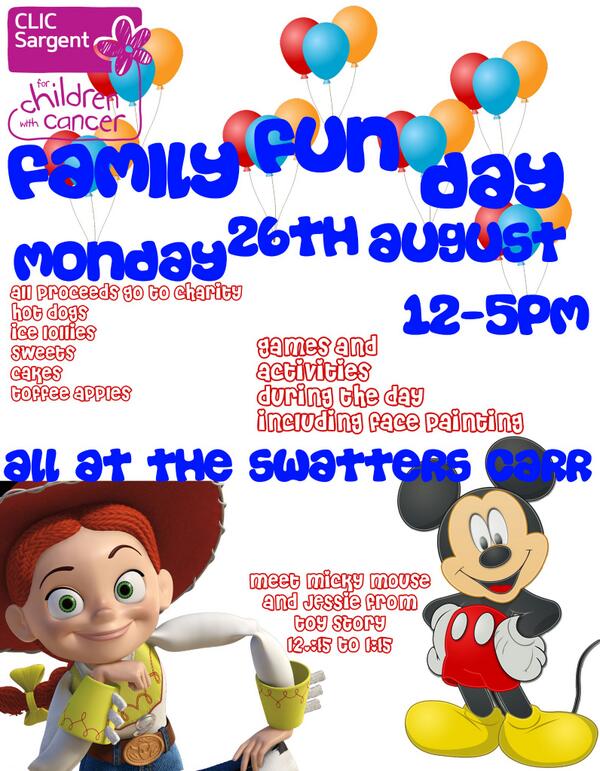 TheSwattersCarr's tweet photo. August family fun day at Swatters! All ages welcome - meet mickey mouse &amp; jessie from toy story @lovembro http://t.co/Pnbka30IY0