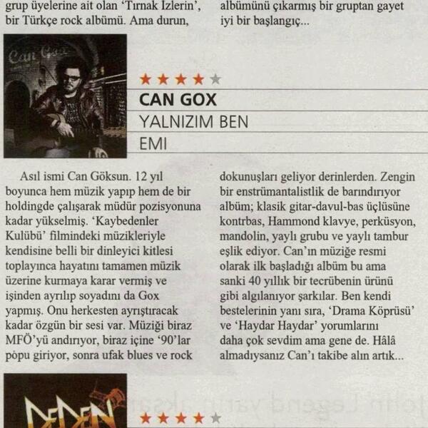 Can Gox "Yalnızım Ben" kritiği Hürriyet Keyif'teydi. <a href="/cangox/">CANGOX</a> <a href="/ceyhancandir/">Ceyhan Çandır</a>