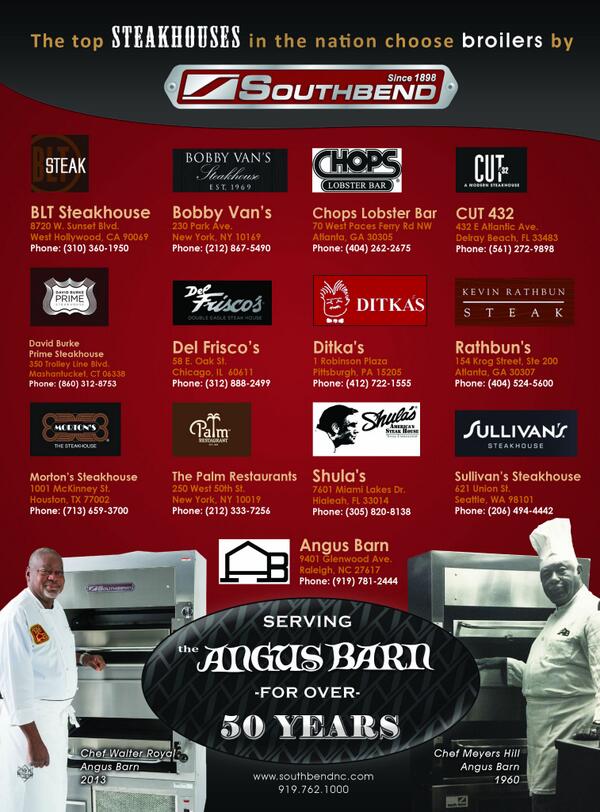Southbendnc's tweet photo. The top steakhouses in the nation choose broilers by Southbend! http://t.co/UnnWbbw2xO