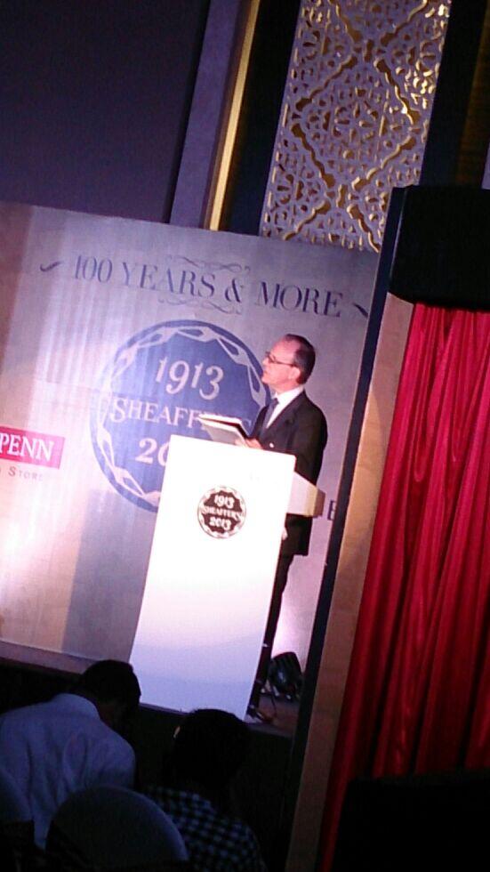 WPennStore's tweet photo. Tim Williams, GM of Sheaffer addresses the gathering. What a pleasure it is to have him here! :-) #Sheaffer100 http://t.co/FNZ2p6wg58