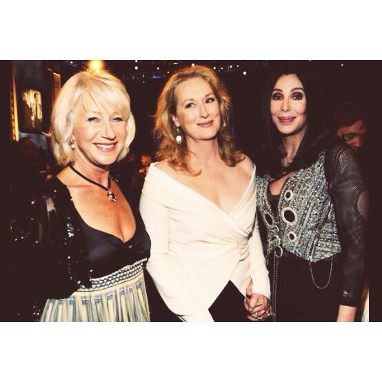 kaitybby17's tweet photo. I love these women <3 #HelenMirren #MerylStreep &amp; @cher ! So cute ! Xoxox http://t.co/6ZOkZyefP4