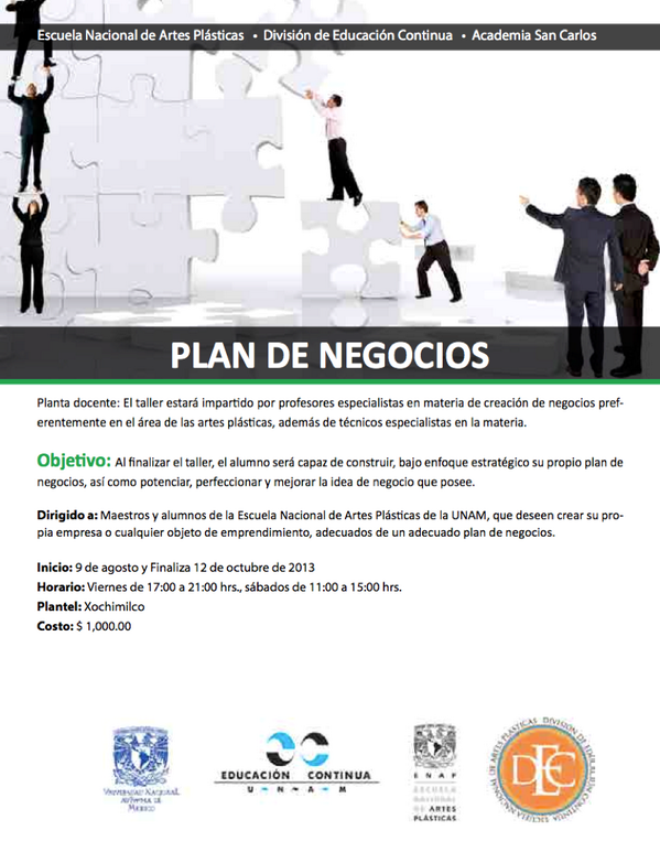 DIRECCION_ENAP's tweet photo. Taller Plan de Negocios. Todos los viernes y sábados del 9 de agosto al 12 de octubre. ENAP, Plantel Xochimilco http://t.co/NFiQ1j57Ni
