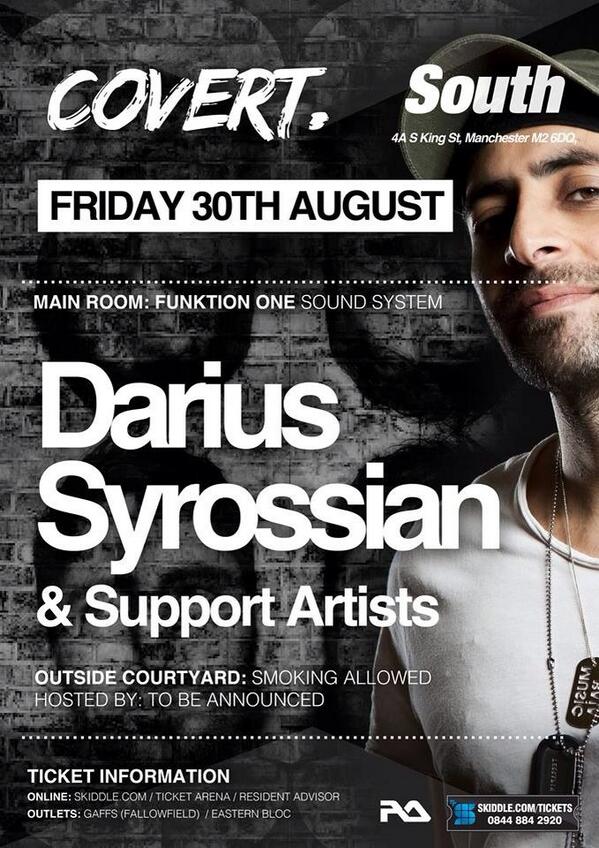 covertevents's tweet photo. @DariusSyrossian Friday 30th August at @SouthNightClub 

Early tickets on @skiddle here: http://t.co/VdOyxgDt5H http://t.co/S84qzLqoKx