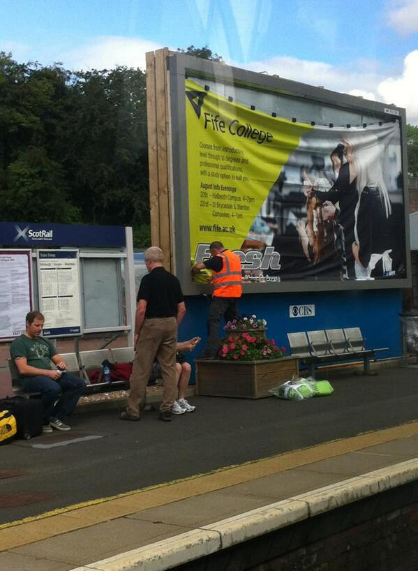 fifecollege's tweet image. New 48 sheets going up at Inverkeithing &amp;amp; Kirkcaldy train station this morning.