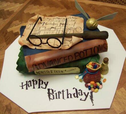 [A] All set for #HPDay. The promised #HPcake. Took all day but worth it. Happy birthday, Harry.