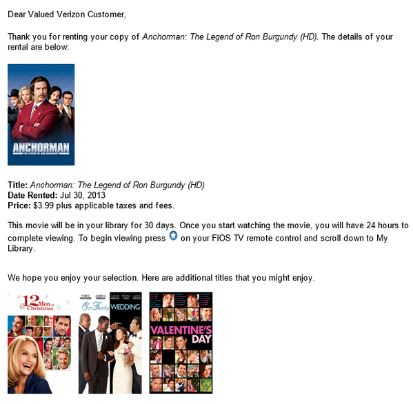 Major fail for the Verizon recommendations engine: Anchorman and romcom's do not compute.