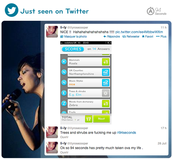 94Seconds's tweet photo. Lily Allen (@lilyrosecooper), plays @94Seconds, but she seems to have a problem with the Trees and Shrubs... And you? http://t.co/uQ5lHEvw7n