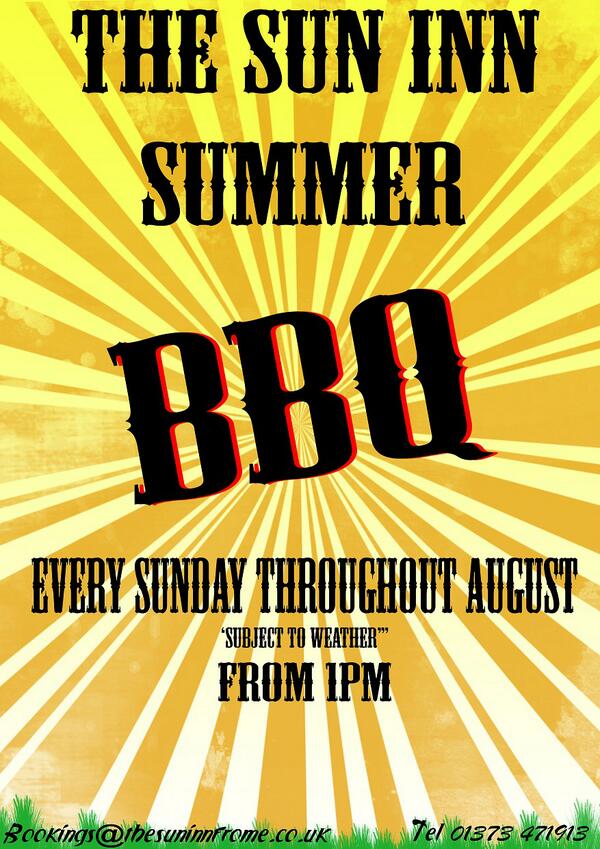 SunInnFrome's tweet photo. @SunInnFrome summer bbq, sunday 1pm http://t.co/fyiItft45u