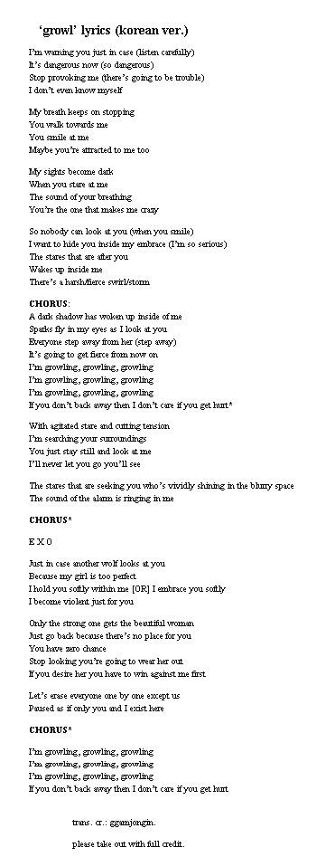 exo growl lyrics exo growl lyrics