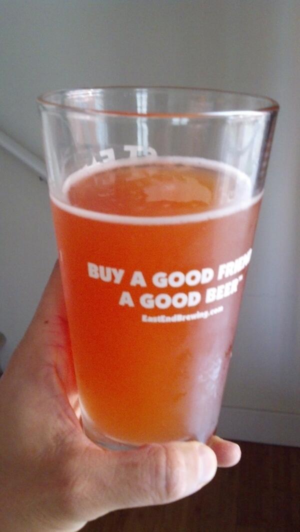 Homebrewed strawberry saison in one of my favorite glasses (thanks <a href="/EastEndBrewing/">East End Brewing Company</a>). Turned out pretty well!