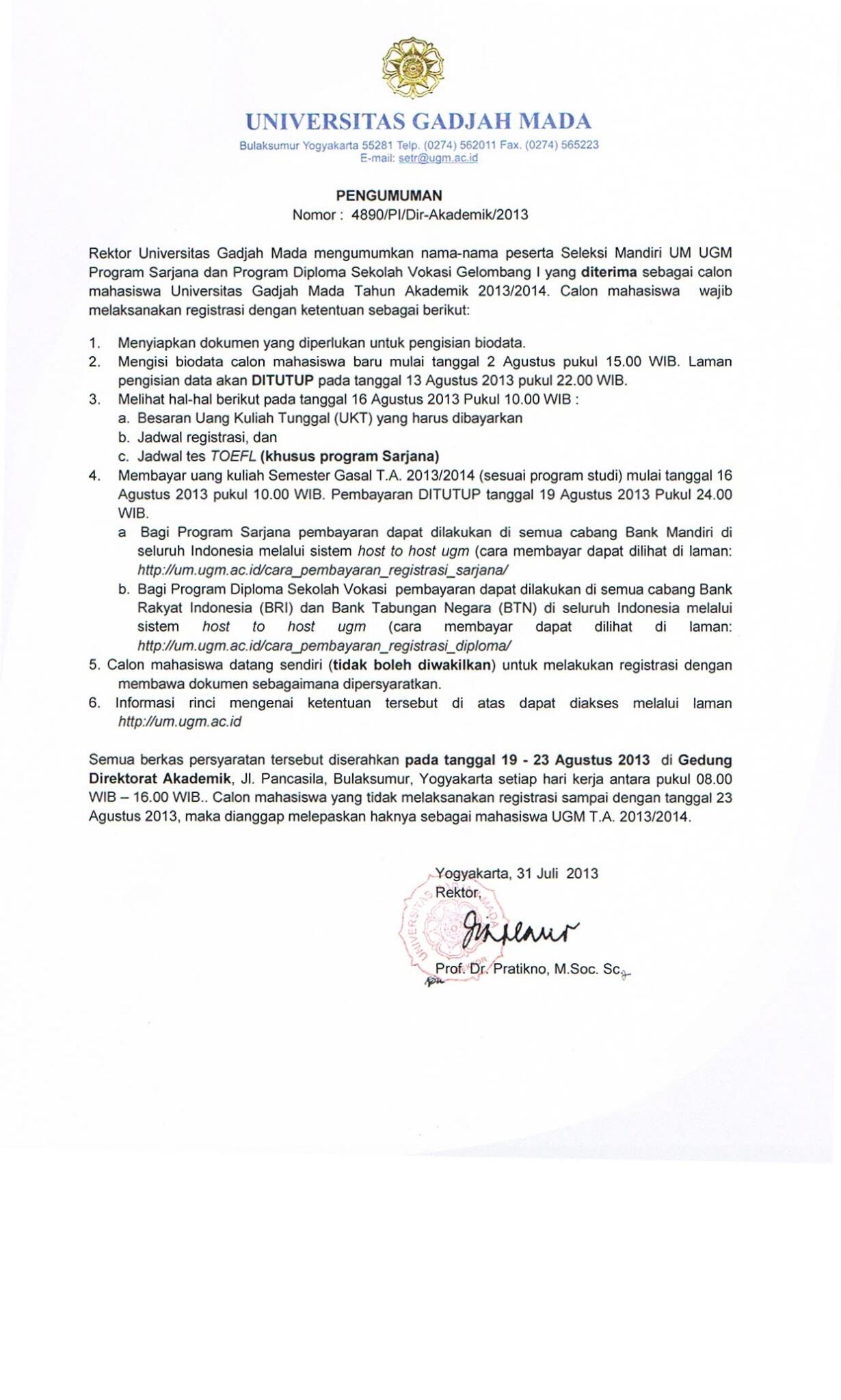 UGM on Twitter "Pengumuman Rektor mengenai waktu pelaksanaan dan prosedur registrasi untuk peserta diterima jalur mandiri UM UGM UGM on Twitter "Pengumuman Rektor mengenai waktu pelaksanaan dan prosedur registrasi untuk peserta diterima jalur mandiri UM UGM