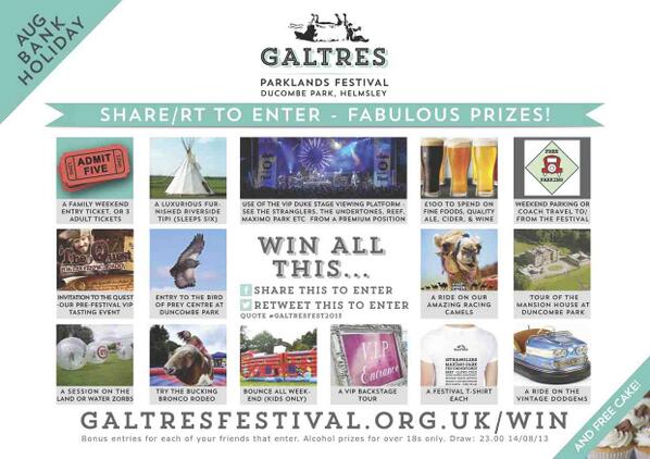 Fancy being the lucky winner of all these prizes? Retweet this message to enter #galtresfest2013