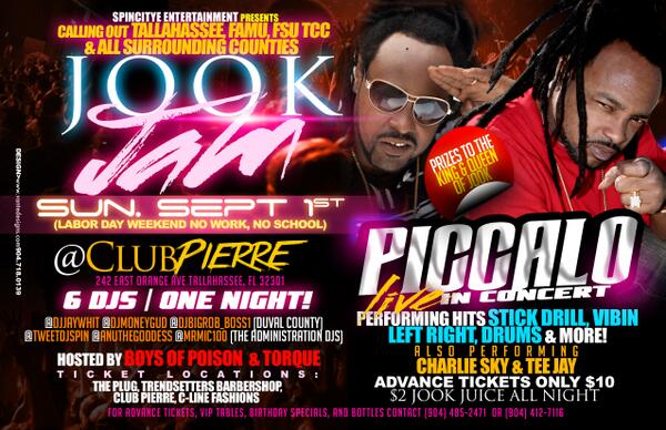 ----> Piccalo Live In Concert This Sunday Labor Day Wknd
#NoWorkNoSchool #ClubPierre #FreeShuttles  
904-485-2471