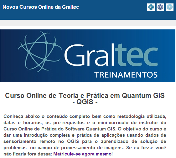 graltec's tweet image. Estão abertas as inscrições para o Curso Online de Teoria e Prática em #QuantumGIS - #QGIS graltec.com.br/index.asp?c=pr…