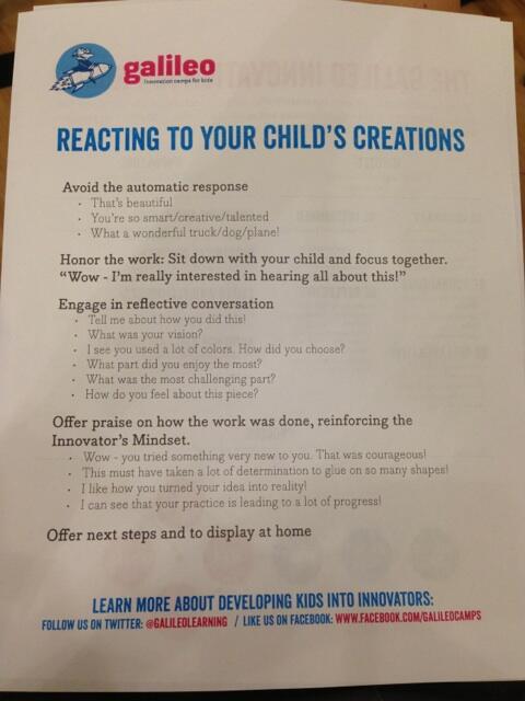 joyclee's tweet photo. How should you react to your child's creations? @galileolearning @glentripp #innovation http://t.co/FvTMi5qrn9
