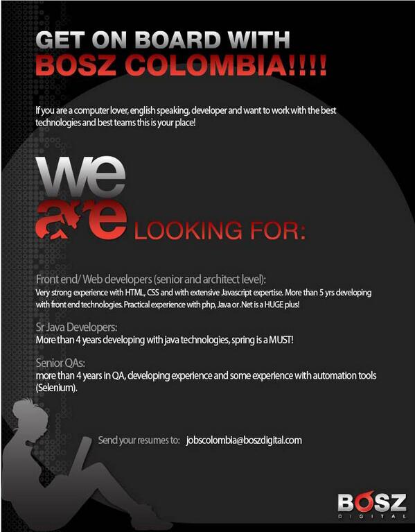 BoszDigital's tweet photo. @empleo_colombia #Jobs @MarcaColombia Bosz Colombia is looking for: https://t.co/F1nJ2DCep9 http://t.co/CxXPoLlzGL