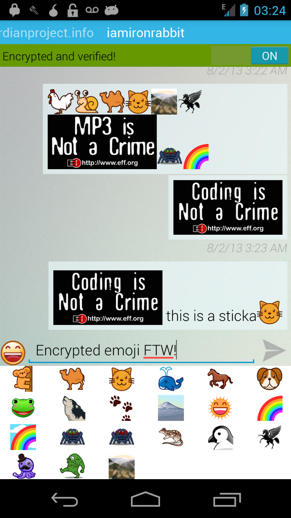 guardian project on twitter encrypted emoji and virtual eff