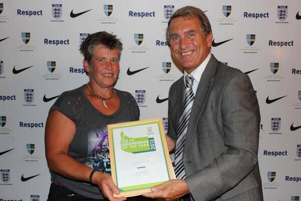 Walcountians's tweet image. Congratulations to Pat Hampson for her deserved Surrey FA Groundsman of the Year award. Great event by @surreyfa