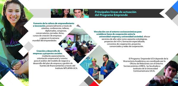 UCAEmprende's tweet photo. Las principales líneas de actuación que caracterizan al Programa Emprende UCA. http://t.co/pnB9GwYoY7