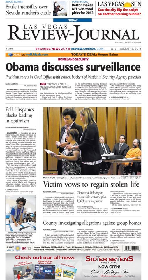 reviewjournal's tweet photo. Here is Friday's front page. See news? Email social@reviewjournal.com. #lvrj http://t.co/nbZ54880KK