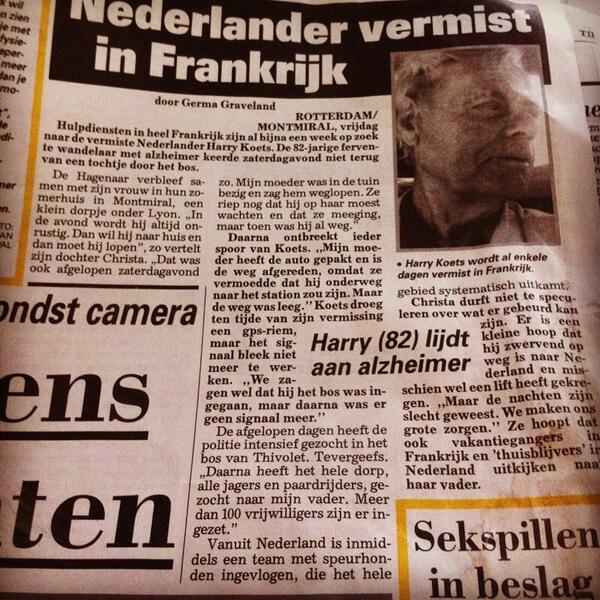 Tijs_APD's tweet photo. Help met het vinden van de opa van liefste @meisjeopeiland  hij is vermist in frankrijk RT vaak mogelijk (telegraaf) http://t.co/pJWRLK5gsH