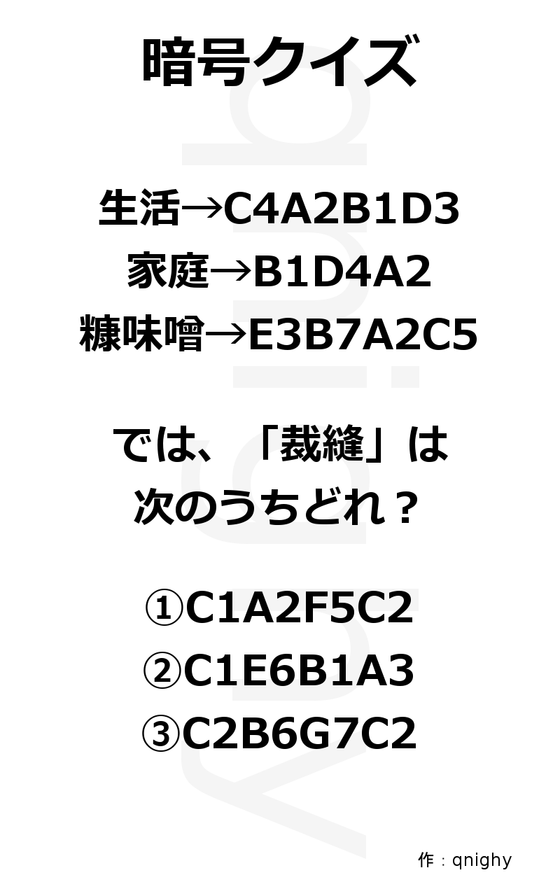 Masaki Hara よくある暗号クイズみたいなのを作ってみたけど意外と解けないらしい 皆さんは解けますか Http T Co Kpaqxut3kv Masaki Hara よくある暗号クイズみたいなのを作ってみたけど意外と解けないらしい 皆さんは解けますか Http T Co Kpaqxut3kv